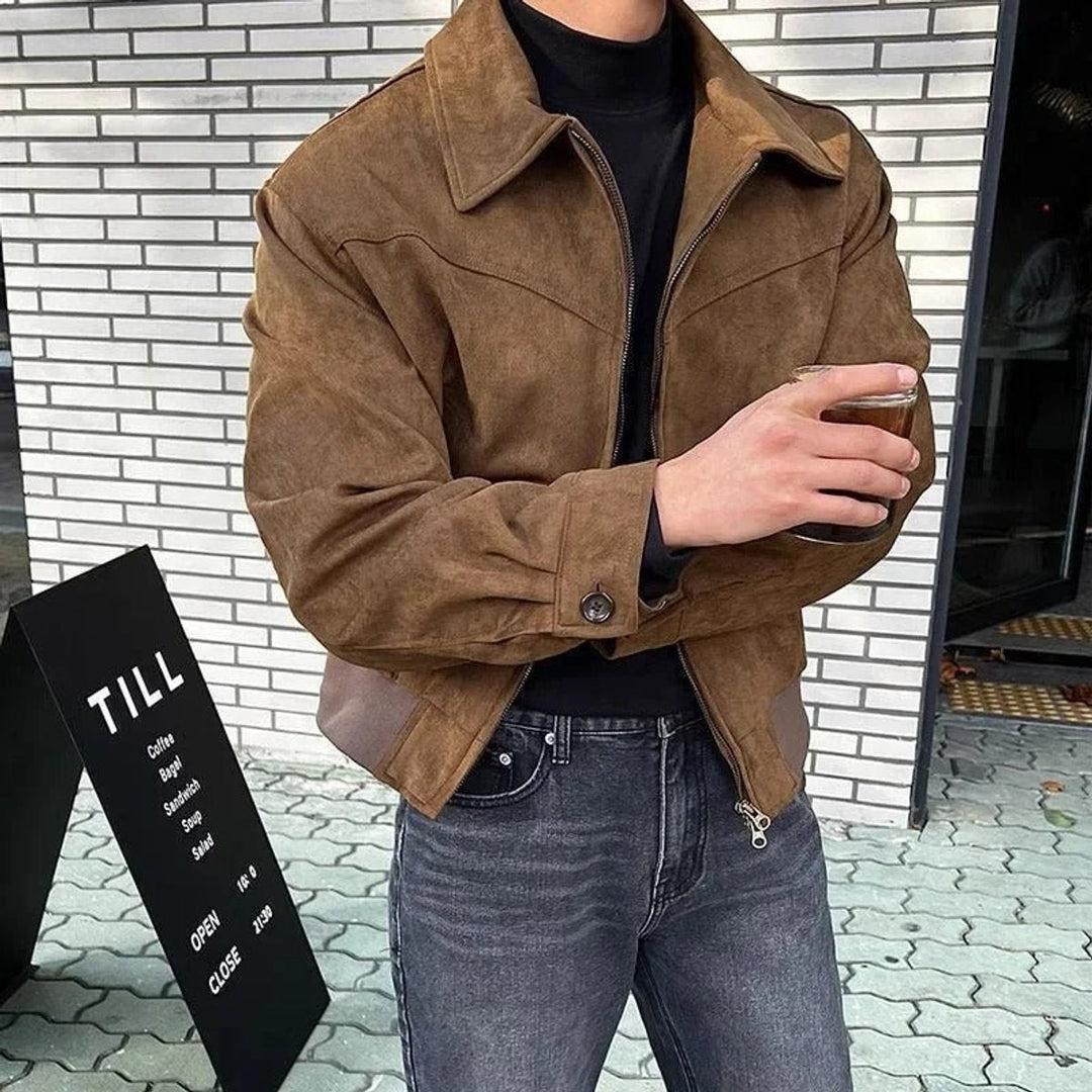 Charlie | Men's Smooth Suede Zip-Up Bomber Jacket