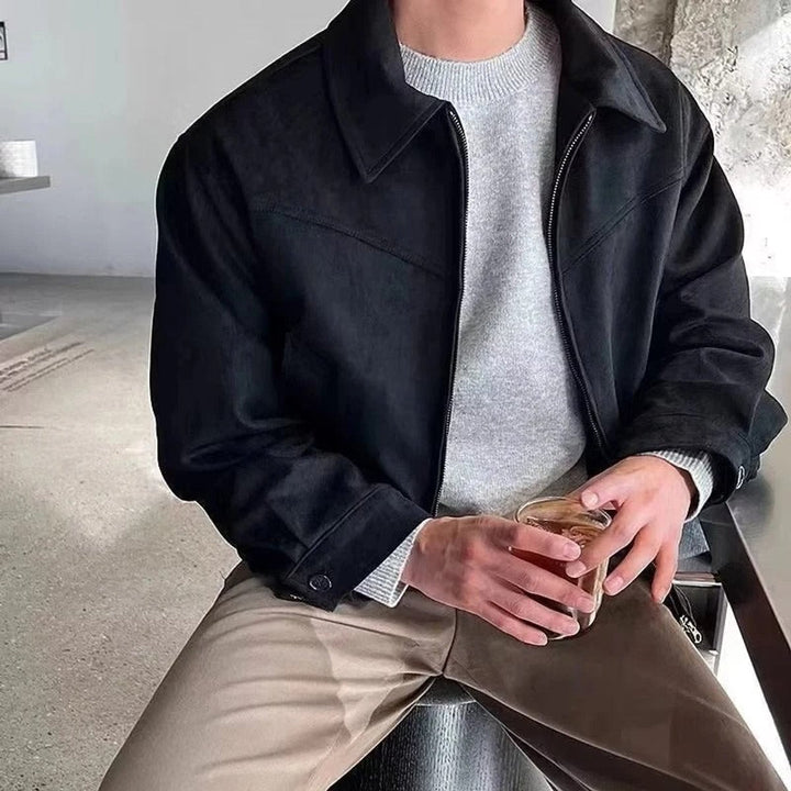 Charlie | Men's Smooth Suede Zip-Up Bomber Jacket