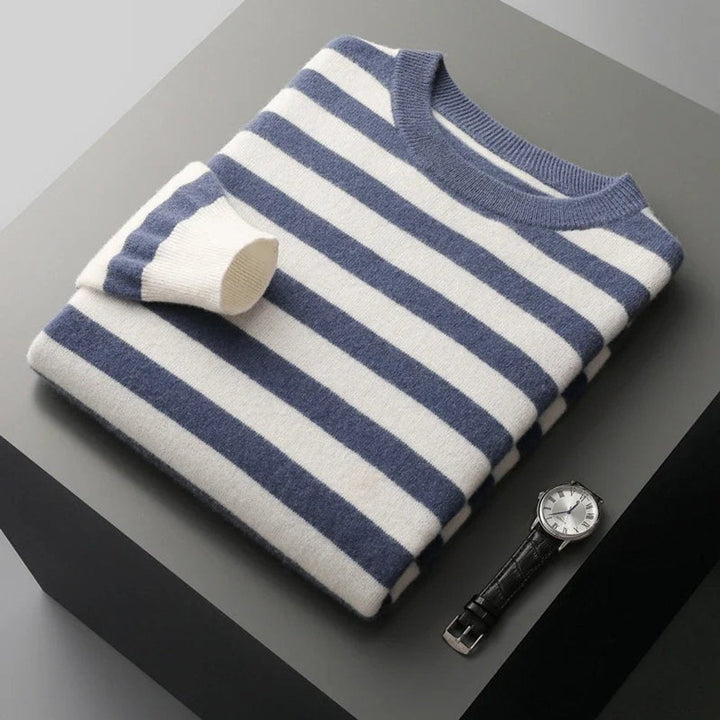 Archie | Men's Striped Knitted Jumper Ribbed Crew Neck Soft-Touch
