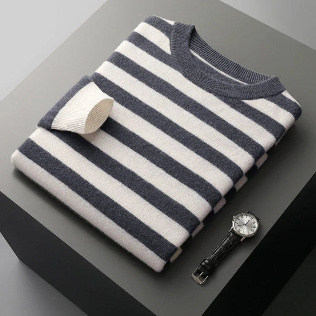 Archie | Men's Striped Knitted Jumper Ribbed Crew Neck Soft-Touch