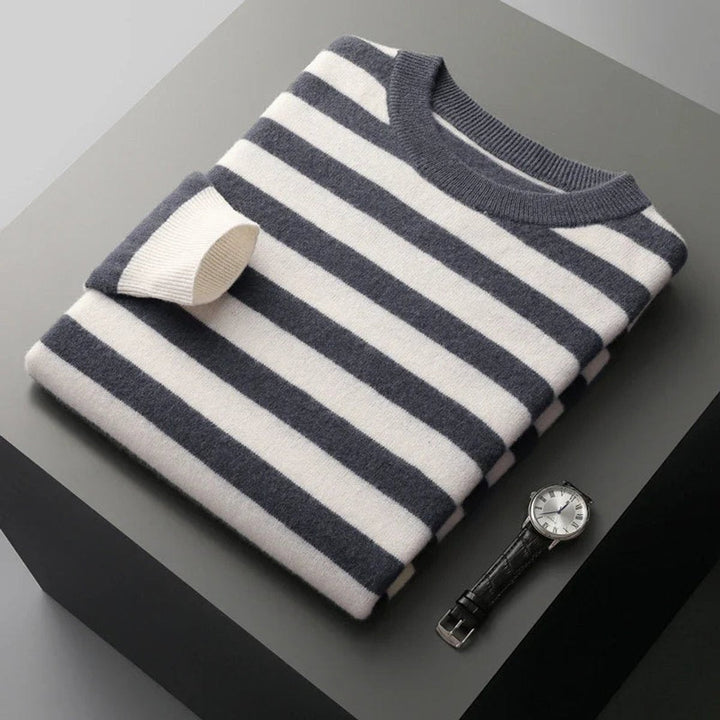 Archie | Men's Striped Knitted Jumper Ribbed Crew Neck Soft-Touch
