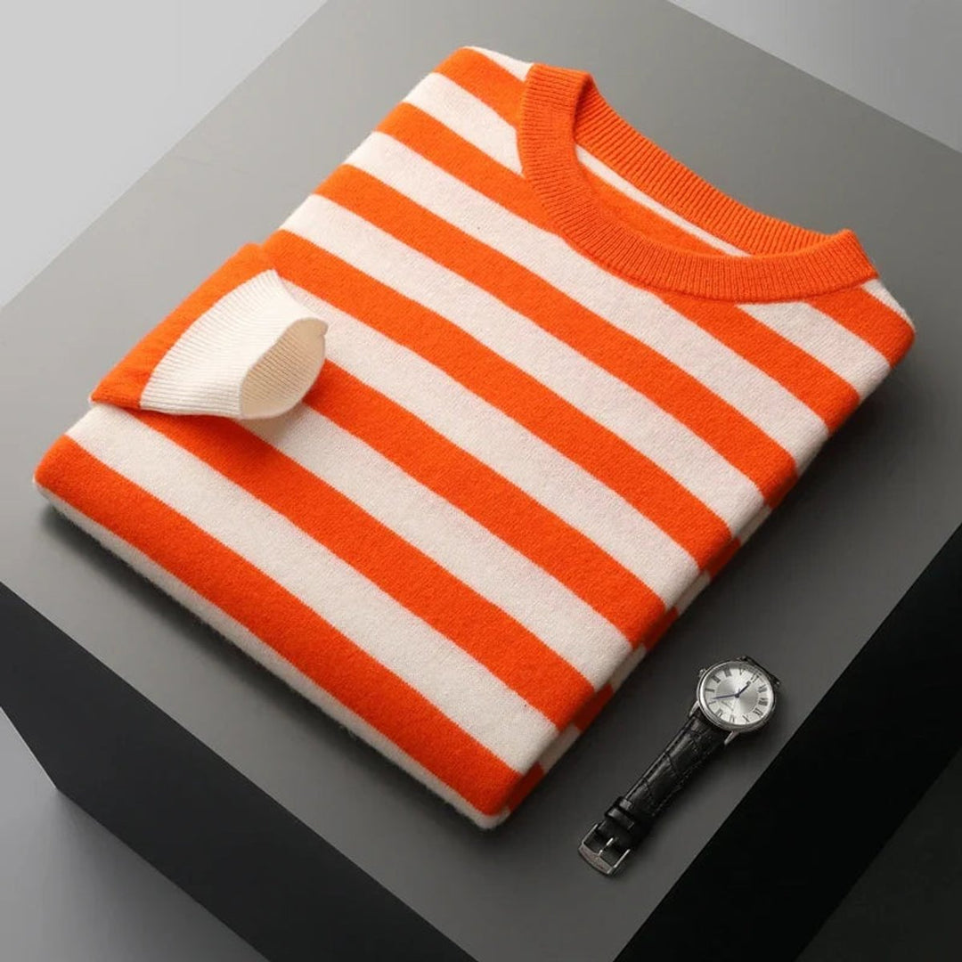 Archie | Men's Striped Knitted Jumper Ribbed Crew Neck Soft-Touch