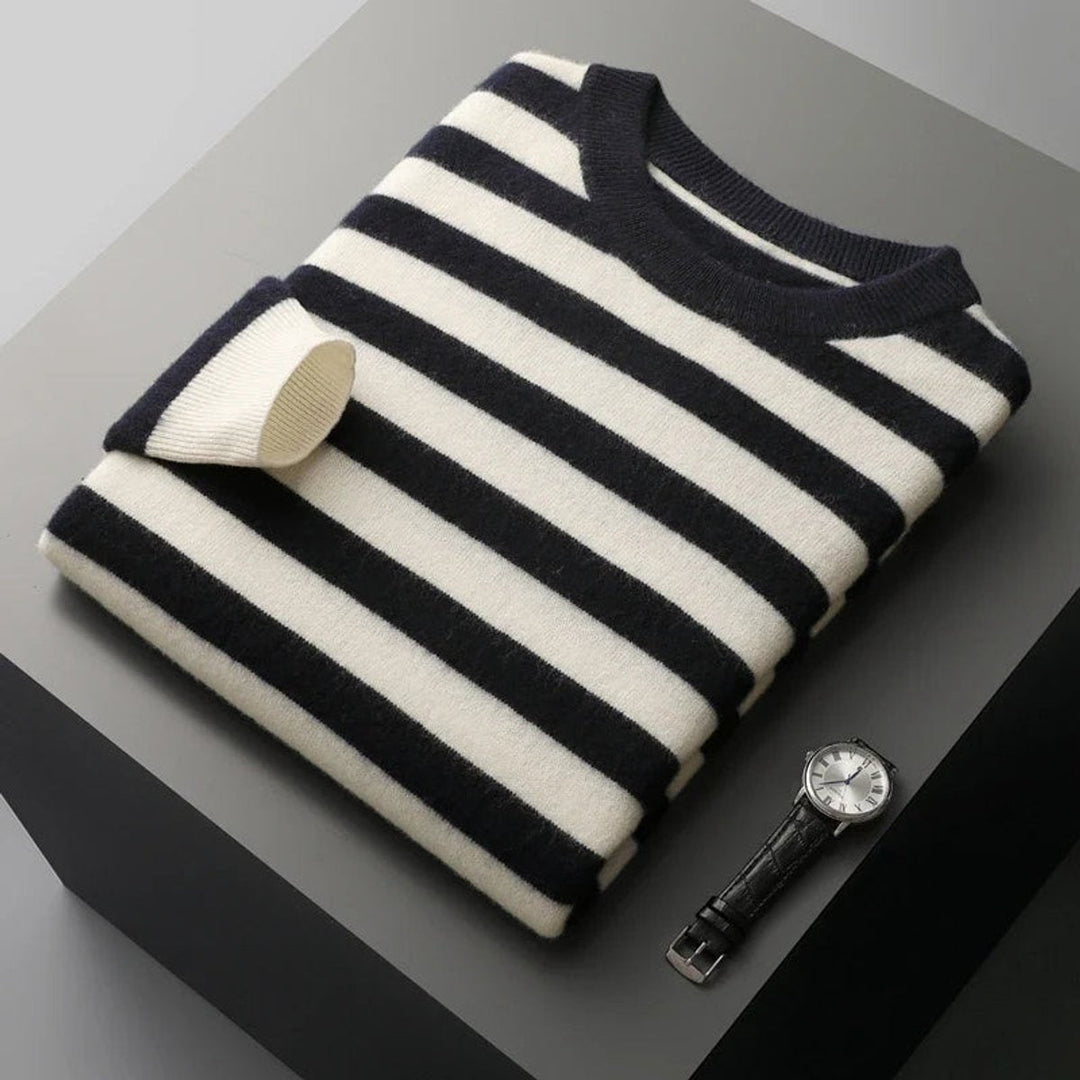Archie | Men's Striped Knitted Jumper Ribbed Crew Neck Soft-Touch