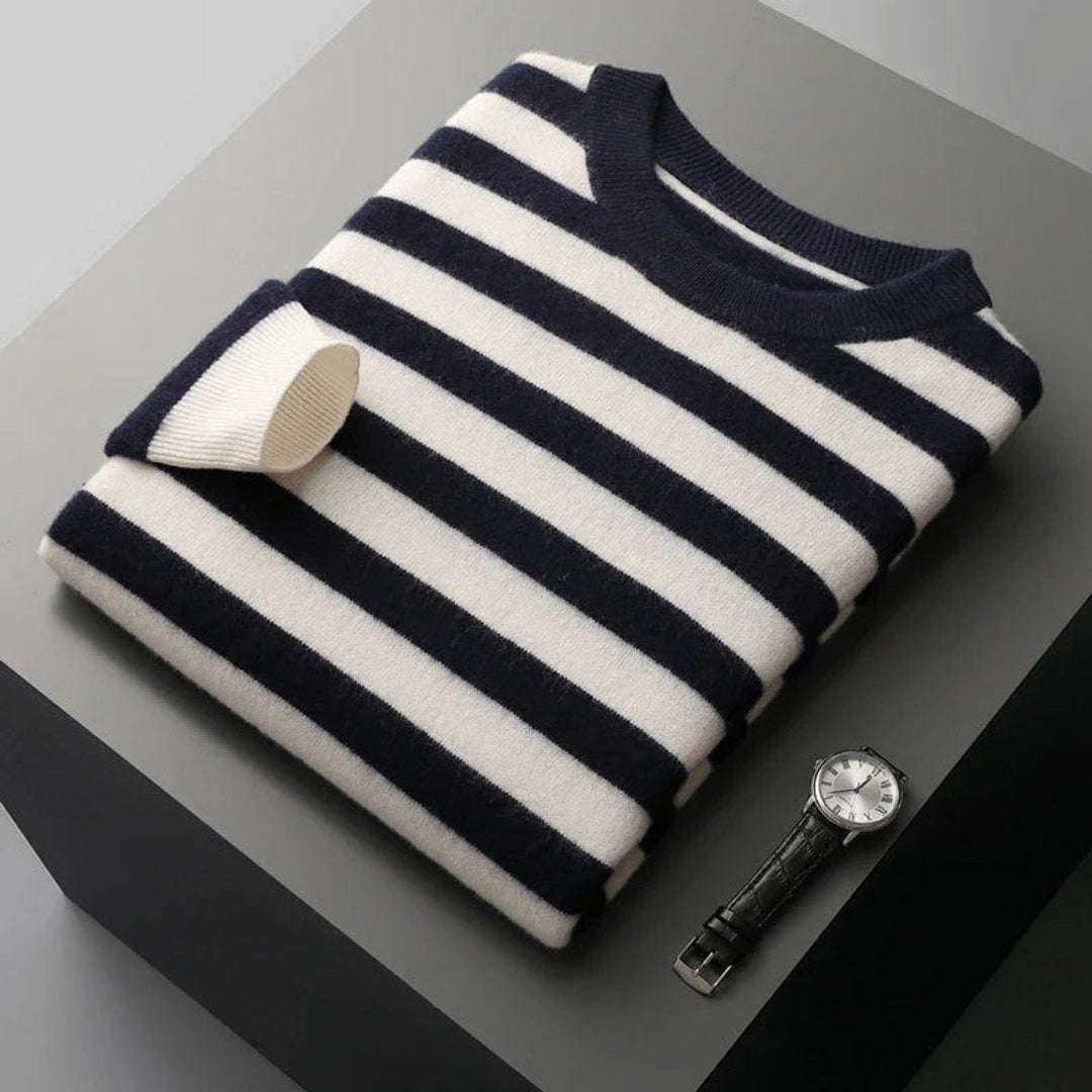 Archie | Men's Striped Knitted Jumper Ribbed Crew Neck Soft-Touch
