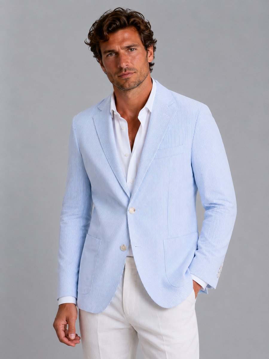 Theo | Men's Striped Seersucker Tailored Blazer Lightweight Summer Jacket