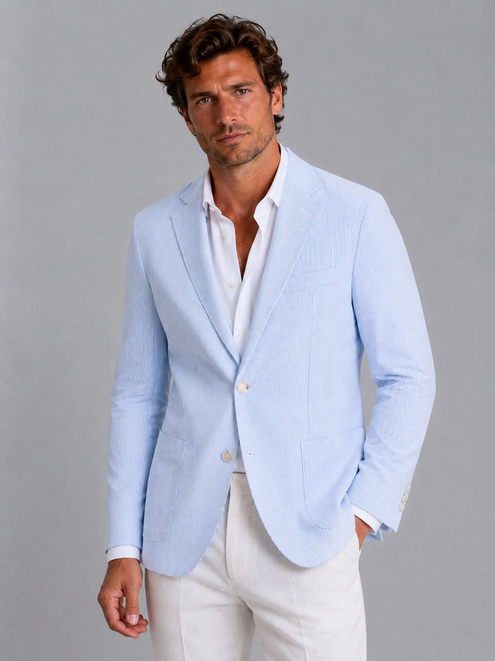 Theo | Men's Striped Seersucker Tailored Blazer Lightweight Summer Jacket