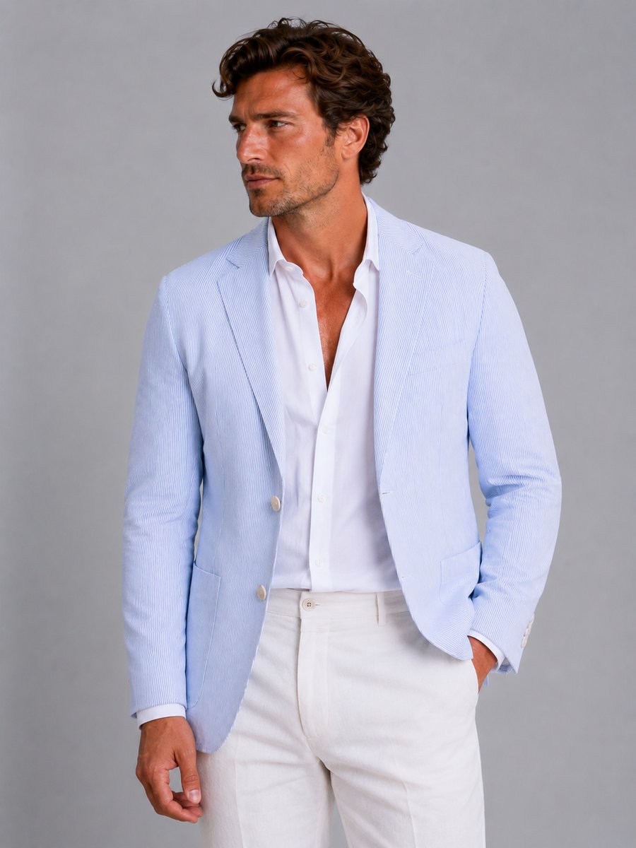 Theo | Men's Striped Seersucker Tailored Blazer Lightweight Summer Jacket