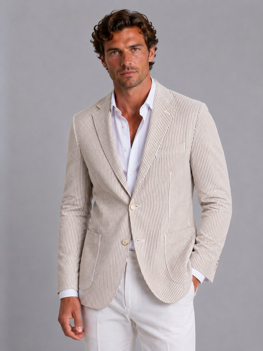 Theo | Men's Striped Seersucker Tailored Blazer Lightweight Summer Jacket