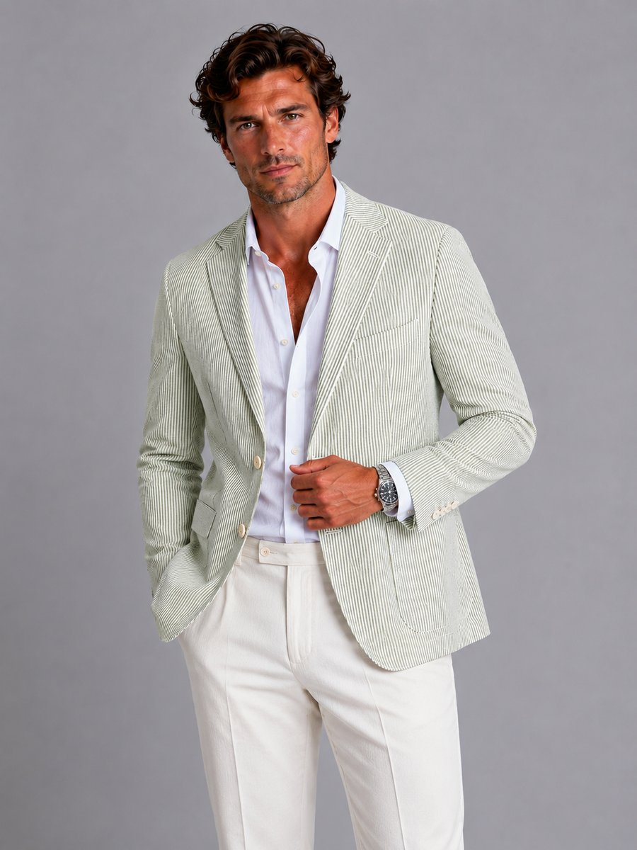 Theo | Men's Striped Seersucker Tailored Blazer Lightweight Summer Jacket