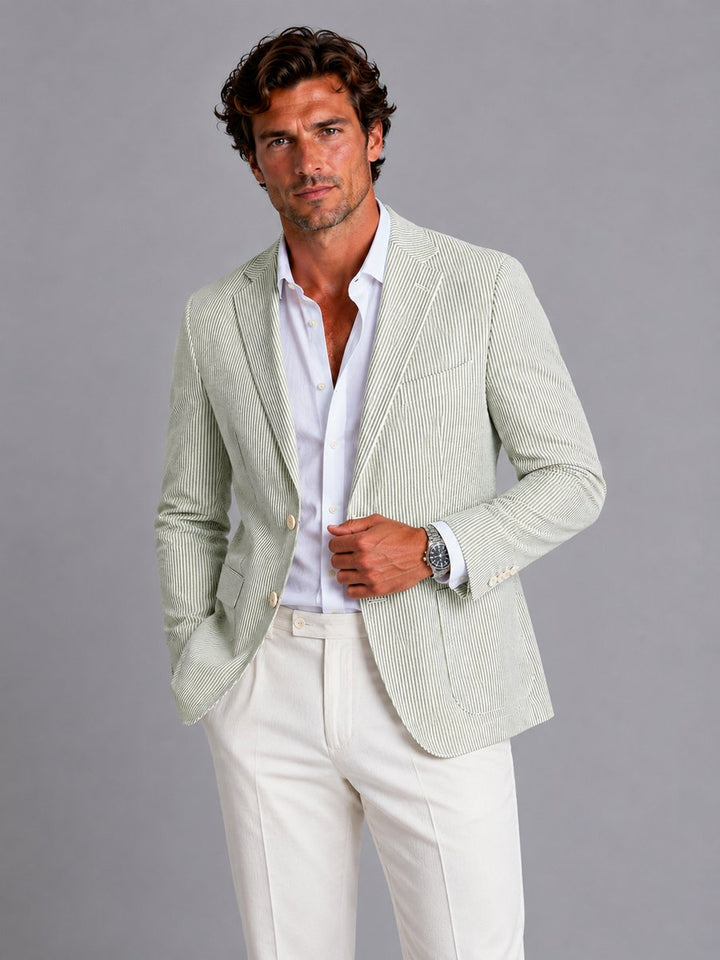 Theo | Men's Striped Seersucker Tailored Blazer Lightweight Summer Jacket