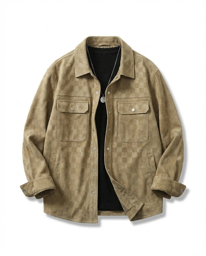 Edward | Mens Suede Checked Overshirt Jacket Snap Button Shacket