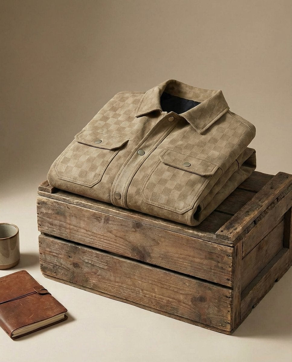 Edward | Mens Suede Checked Overshirt Jacket Snap Button Shacket