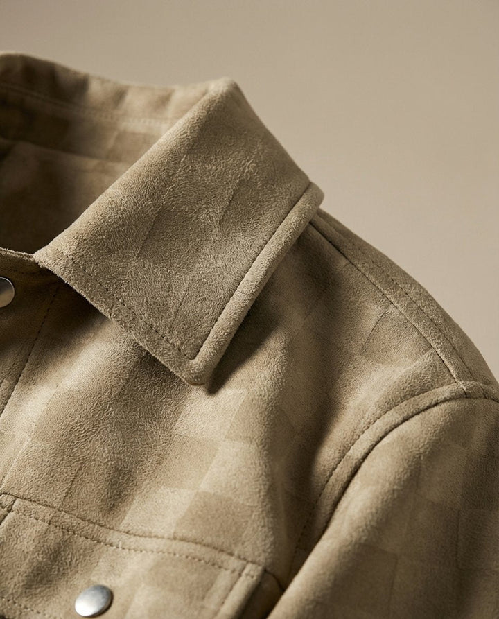 Edward | Mens Suede Checked Overshirt Jacket Snap Button Shacket
