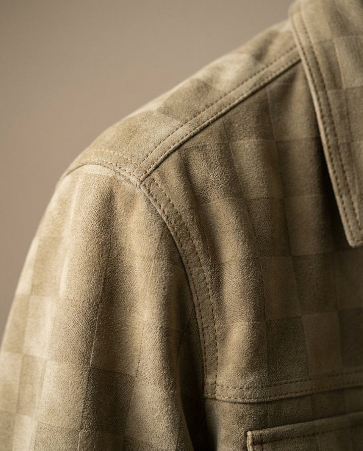 Edward | Mens Suede Checked Overshirt Jacket Snap Button Shacket