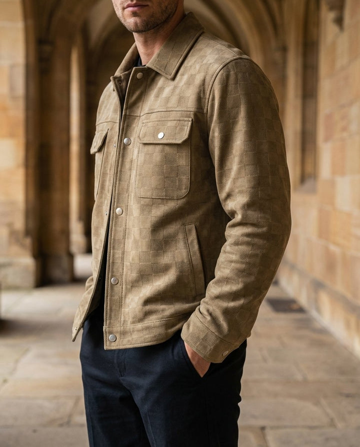 Edward | Mens Suede Checked Overshirt Jacket Snap Button Shacket