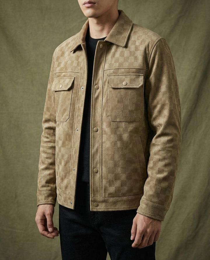 Edward | Mens Suede Checked Overshirt Jacket Snap Button Shacket