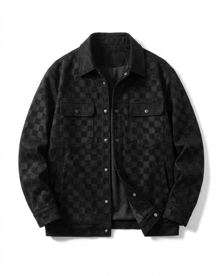 Edward | Mens Suede Checked Overshirt Jacket Snap Button Shacket