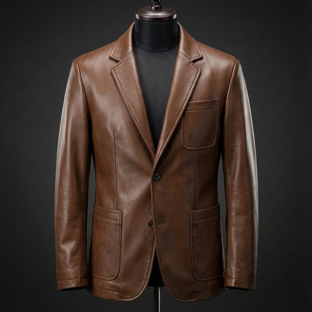 Edward | Men's Tailored Vegan Leather Blazer Jacket Notch Lapel