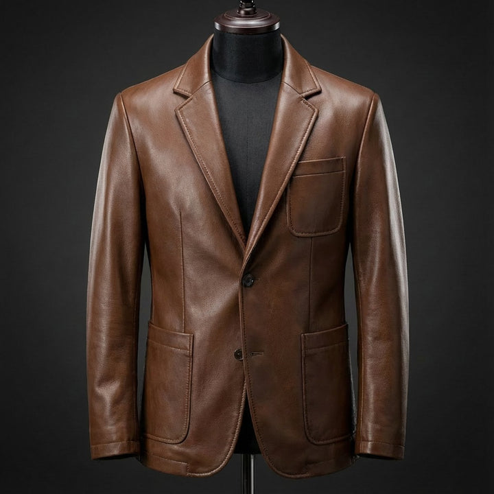 Edward | Men's Tailored Vegan Leather Blazer Jacket Notch Lapel
