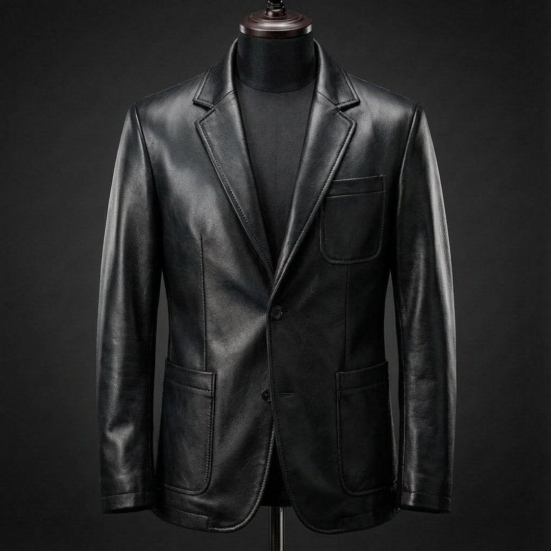 Edward | Men's Tailored Vegan Leather Blazer Jacket Notch Lapel