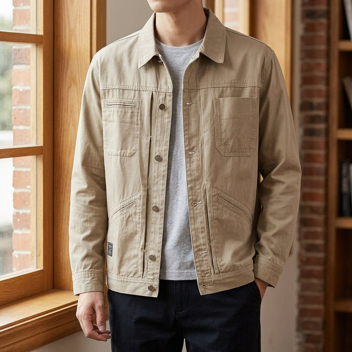 Jacob | Men's Utility Cotton Jacket Four Pockets Metal Button Front