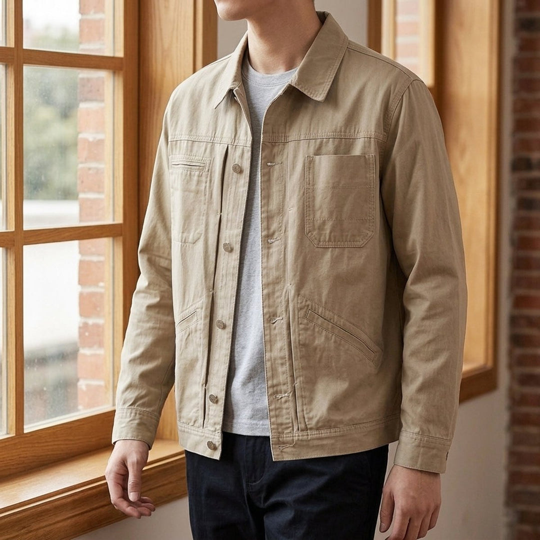Jacob | Men's Utility Cotton Jacket Four Pockets Metal Button Front