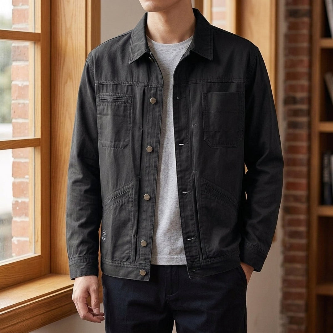 Jacob | Men's Utility Cotton Jacket Four Pockets Metal Button Front