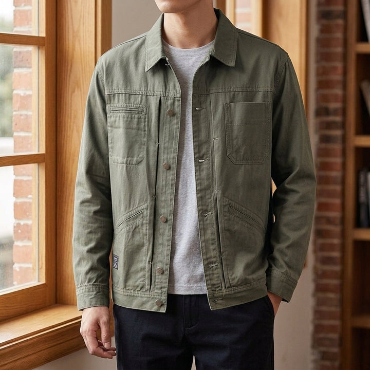 Jacob | Men's Utility Cotton Jacket Four Pockets Metal Button Front