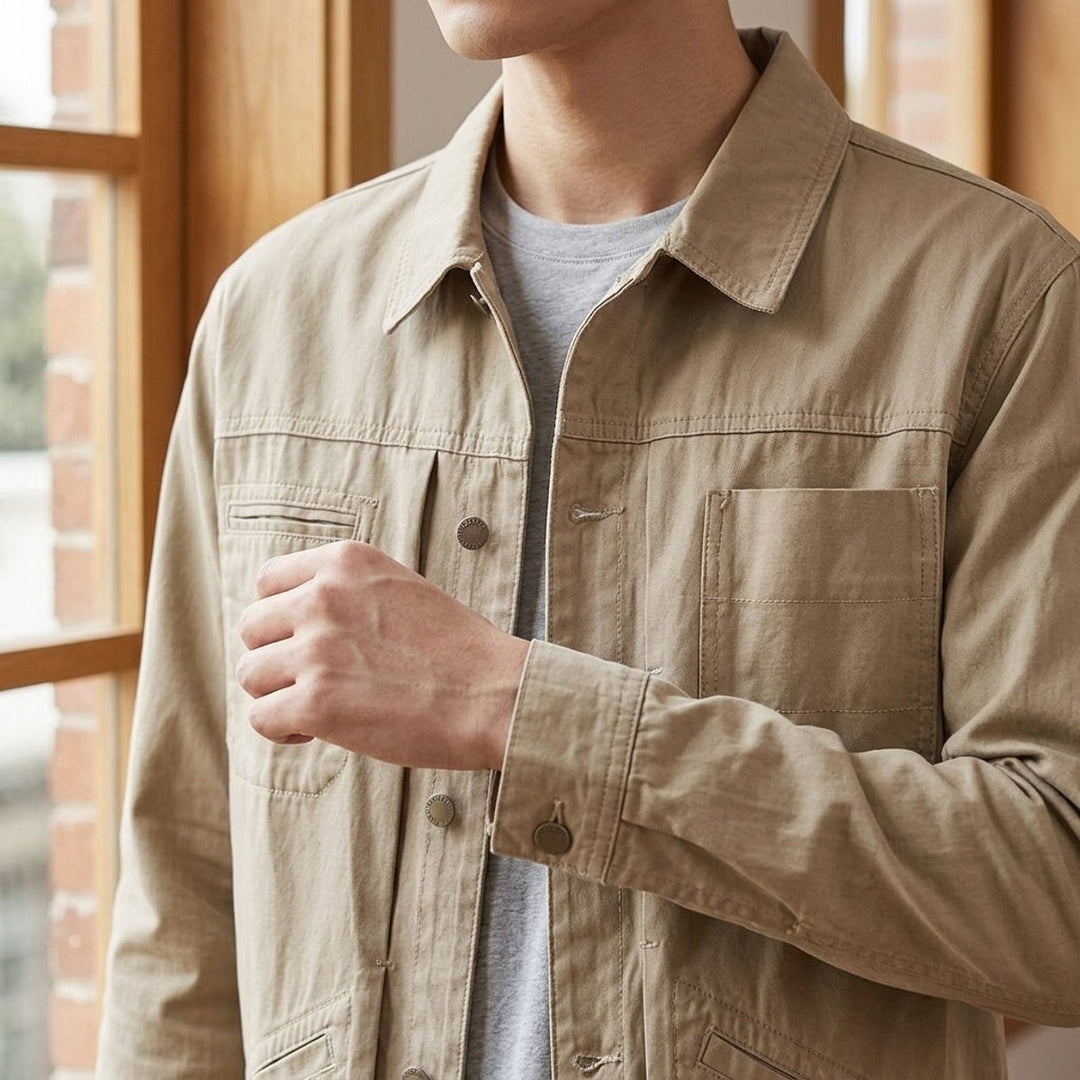 Jacob | Men's Utility Cotton Jacket Four Pockets Metal Button Front