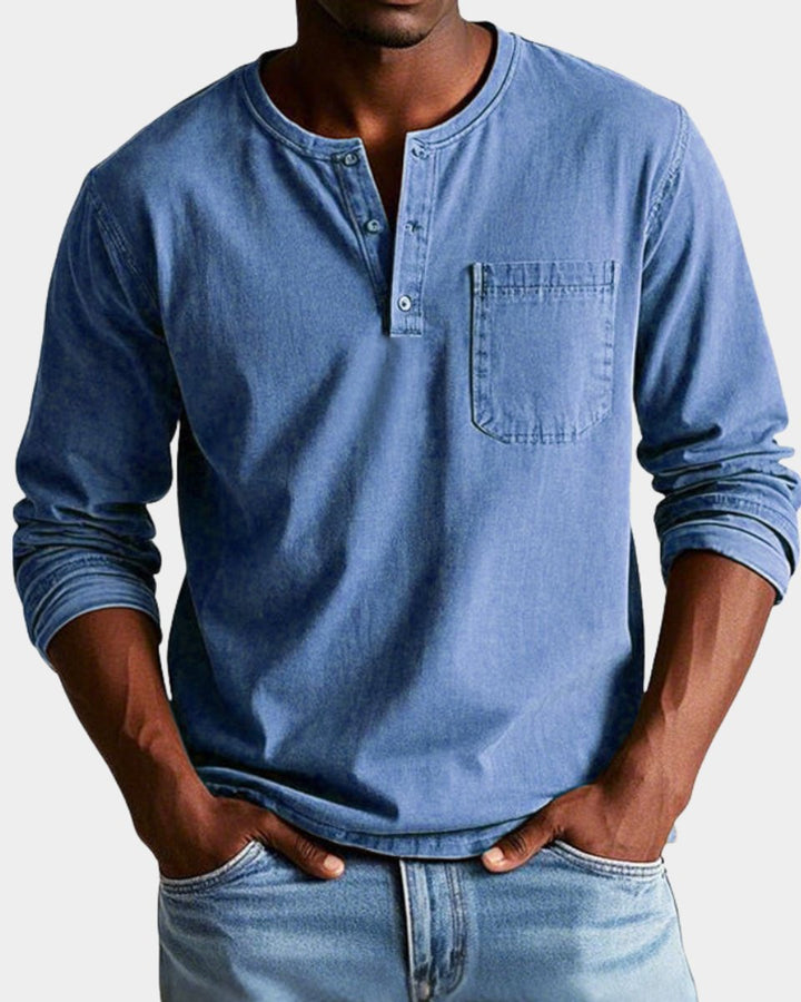 Alfie | Men's Long Sleeve Henley Shirt Chest Pocket Button Placket