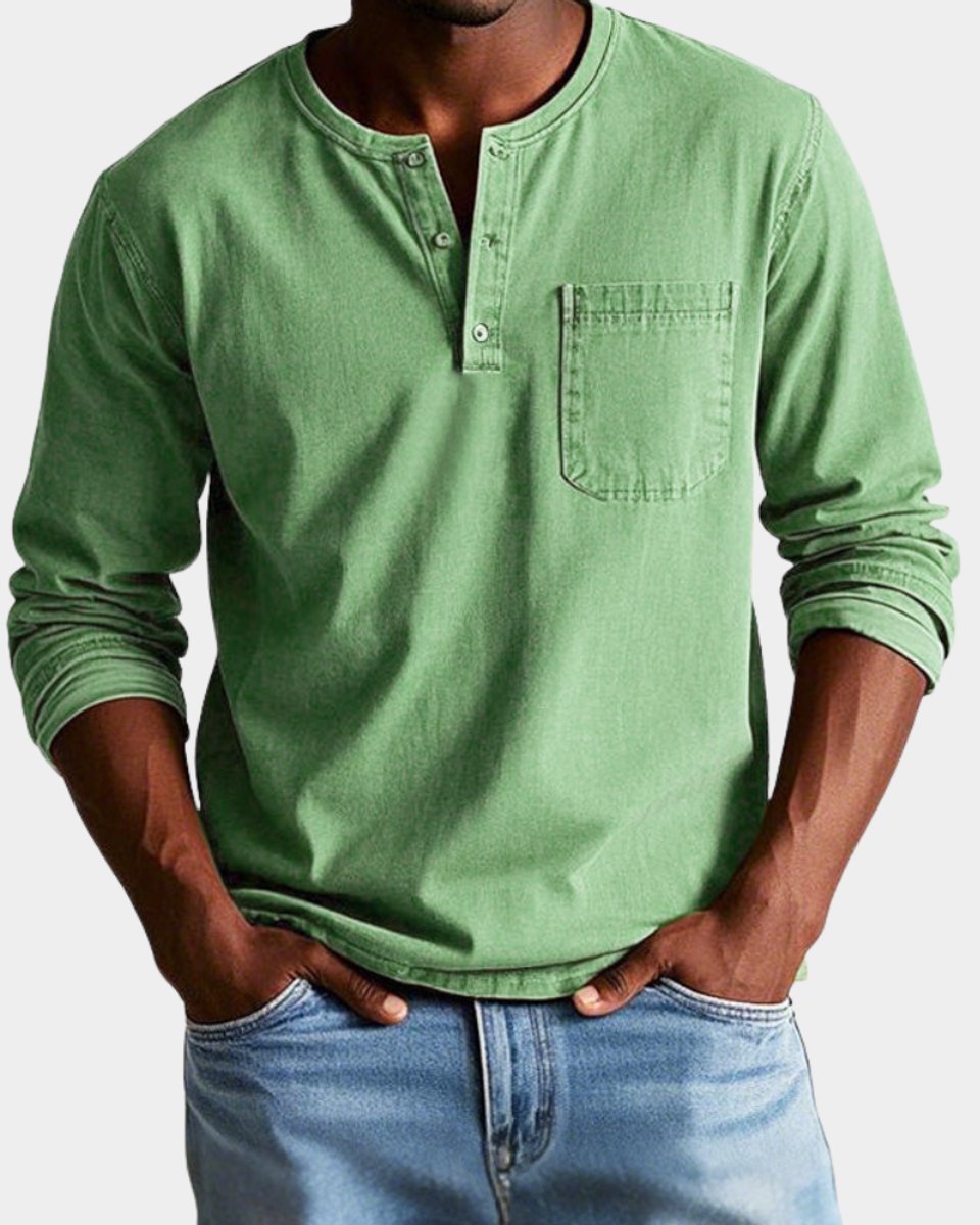 Alfie | Men's Long Sleeve Henley Shirt Chest Pocket Button Placket
