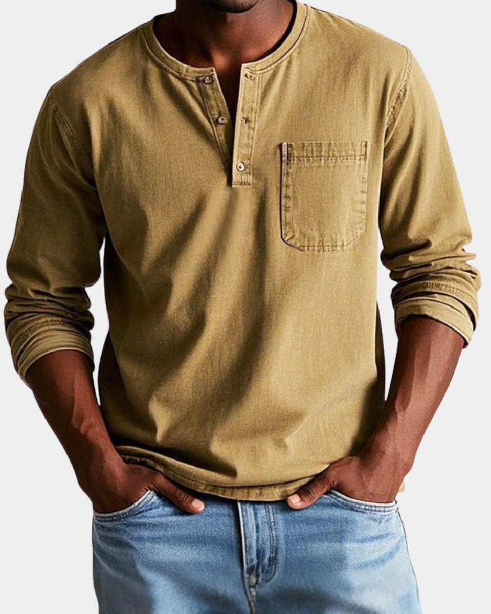 Alfie | Men's Long Sleeve Henley Shirt Chest Pocket Button Placket