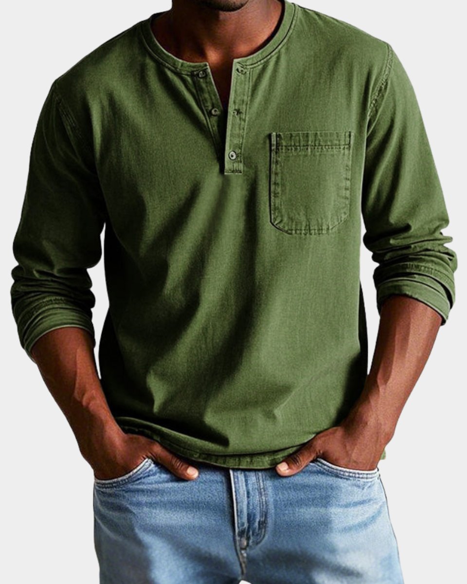 Alfie | Men's Long Sleeve Henley Shirt Chest Pocket Button Placket