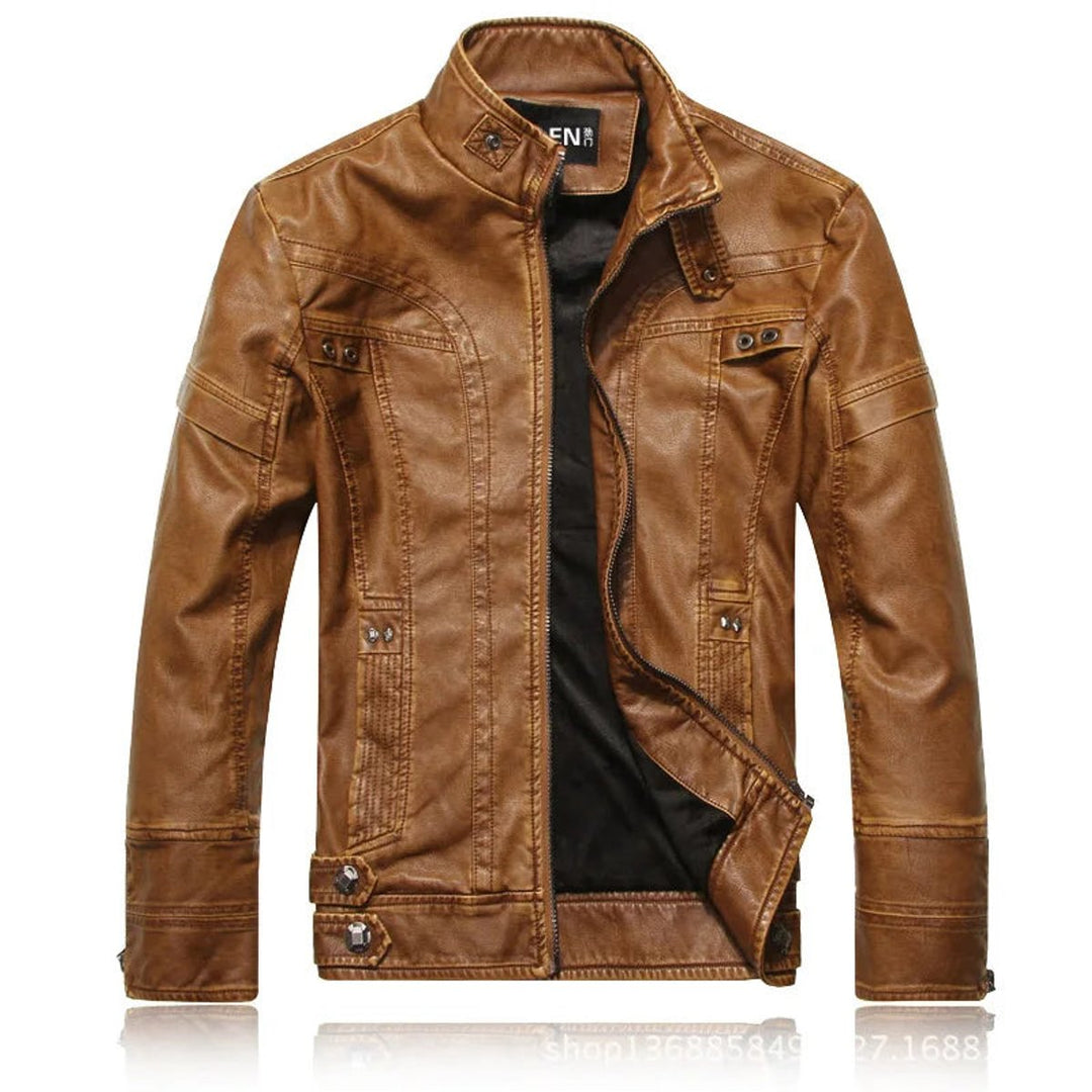 Theo | Men's Vintage Leather Bomber Jacket Stand Collar Biker Coat