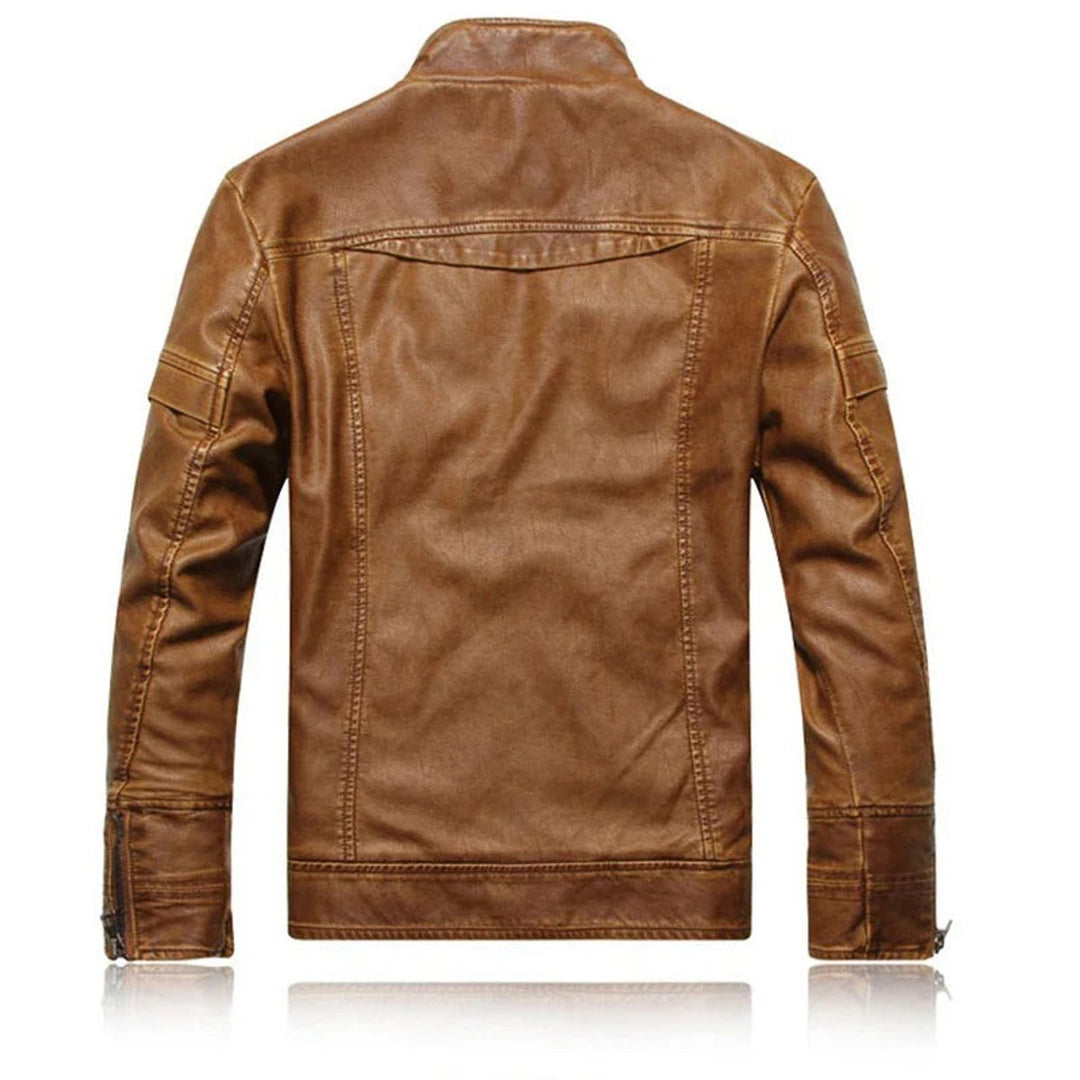 Theo | Men's Vintage Leather Bomber Jacket Stand Collar Biker Coat