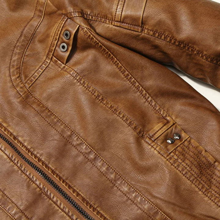 Theo | Men's Vintage Leather Bomber Jacket Stand Collar Biker Coat