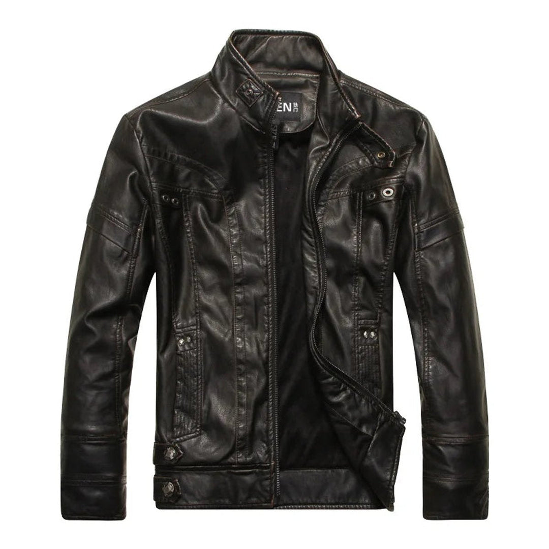 Theo | Men's Vintage Leather Bomber Jacket Stand Collar Biker Coat