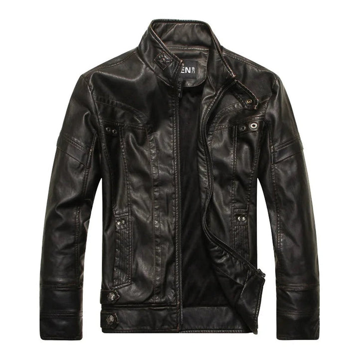 Theo | Men's Vintage Leather Bomber Jacket Stand Collar Biker Coat