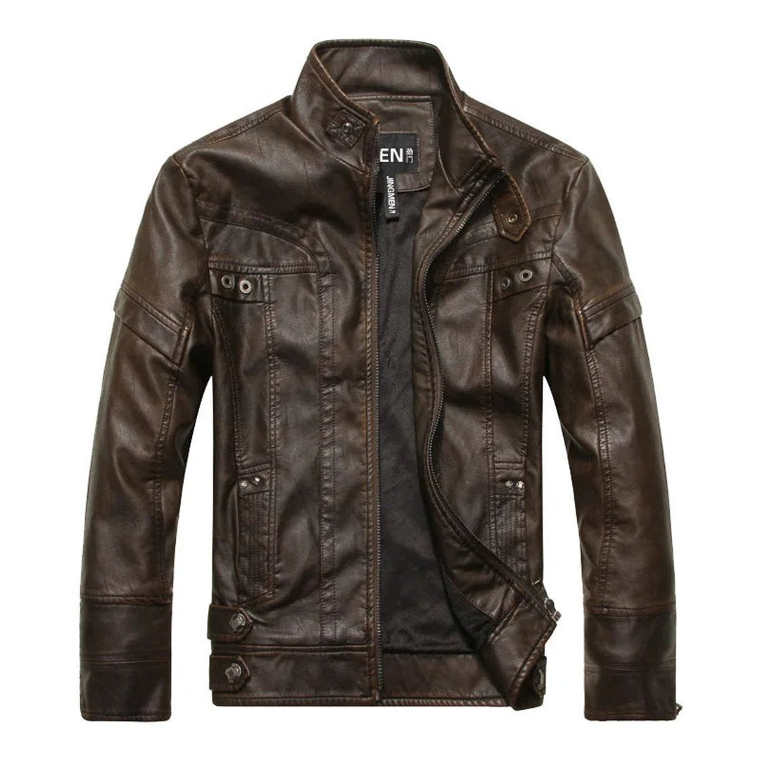 Theo | Men's Vintage Leather Bomber Jacket Stand Collar Biker Coat