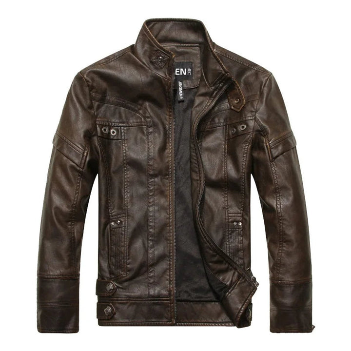 Theo | Men's Vintage Leather Bomber Jacket Stand Collar Biker Coat