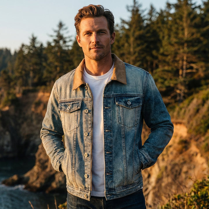 Jack | Men's Vintage-Wash Denim Trucker Jacket Mens Coats Outerwear