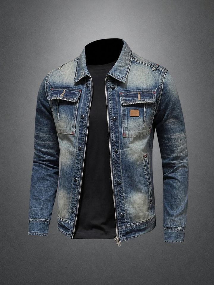 Charlie | Mens Vintage Washed Zip-Up Denim Jacket