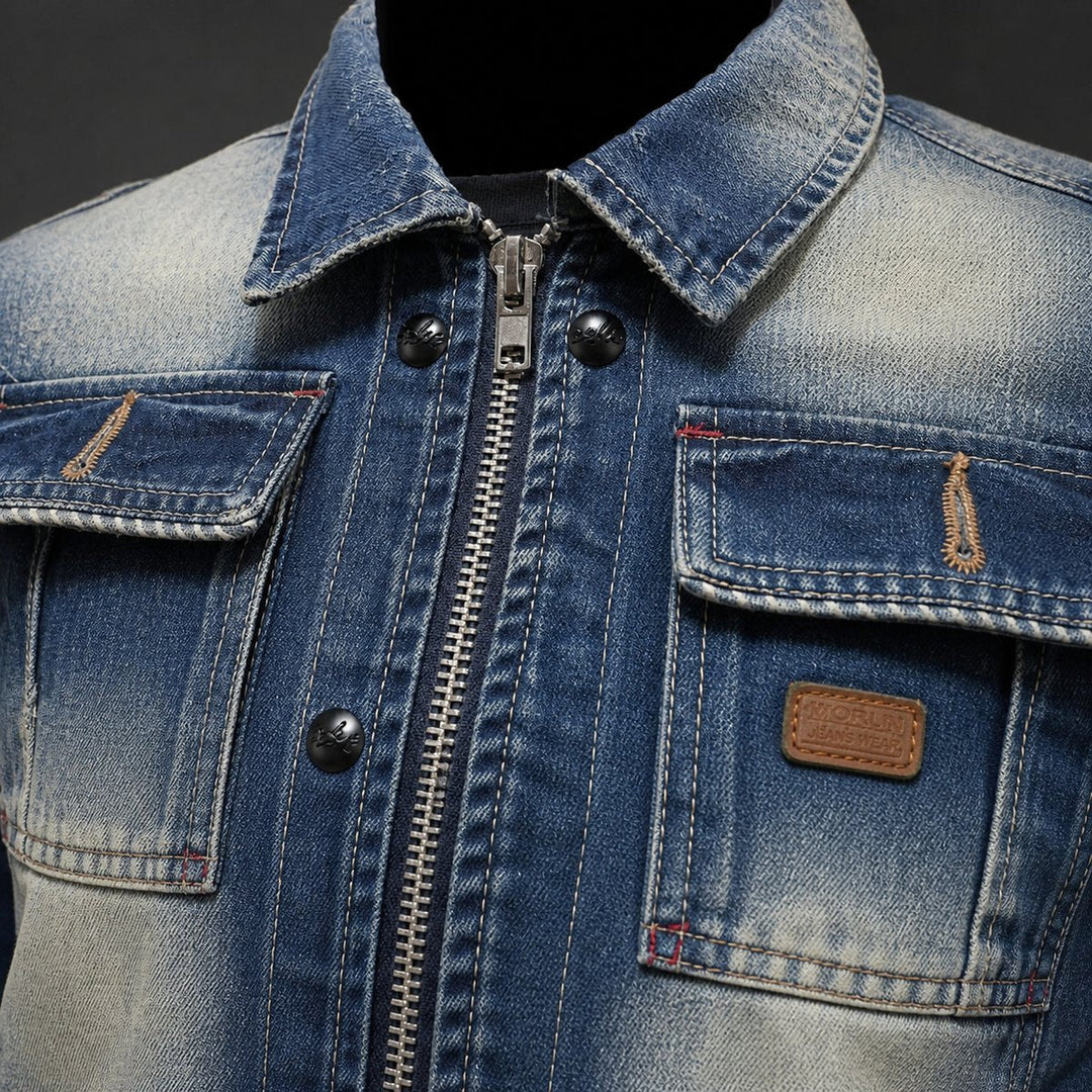 Charlie | Mens Vintage Washed Zip-Up Denim Jacket