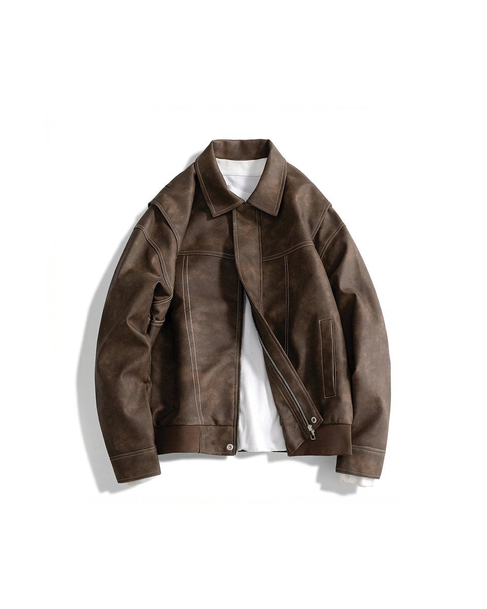 Arthur | Men's Vintage Zip-Up Faux Leather Bomber Jacket