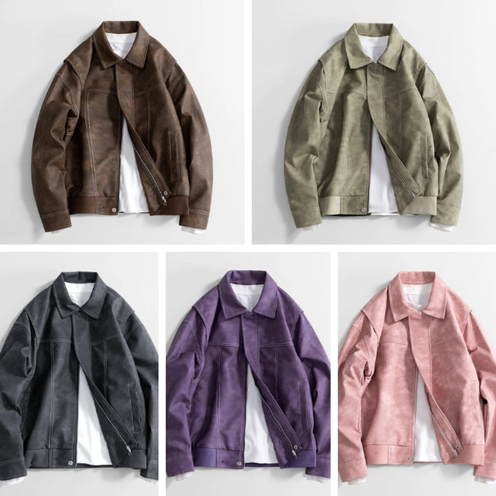 Arthur | Men's Vintage Zip-Up Faux Leather Bomber Jacket