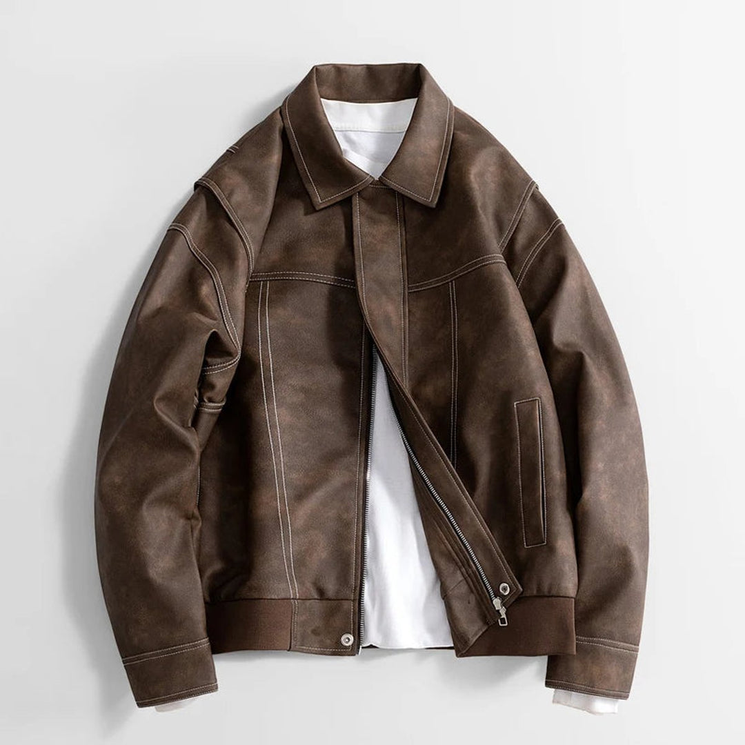Arthur | Men's Vintage Zip-Up Faux Leather Bomber Jacket