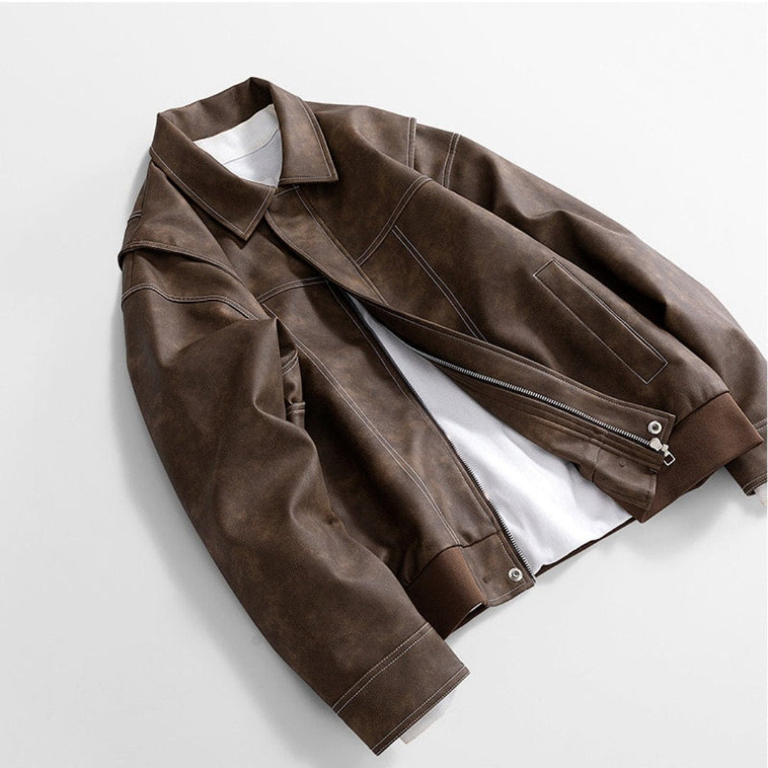 Arthur | Men's Vintage Zip-Up Faux Leather Bomber Jacket
