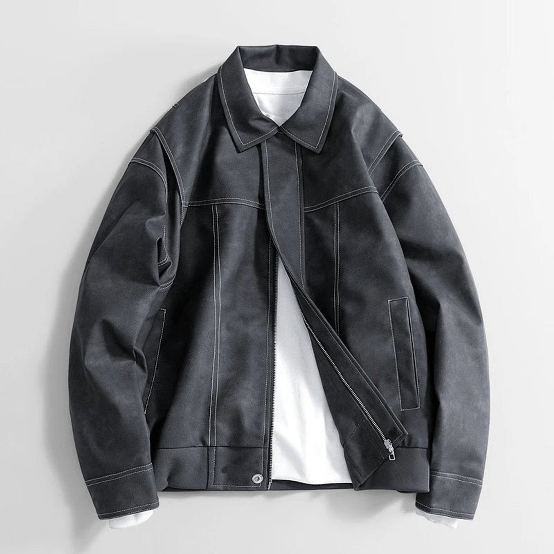 Arthur | Men's Vintage Zip-Up Faux Leather Bomber Jacket