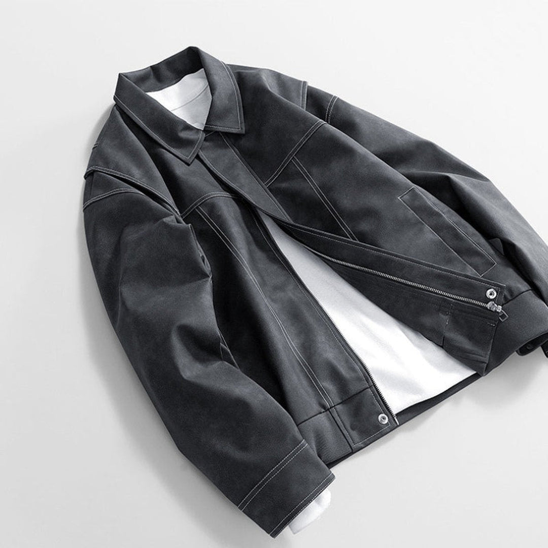 Arthur | Men's Vintage Zip-Up Faux Leather Bomber Jacket