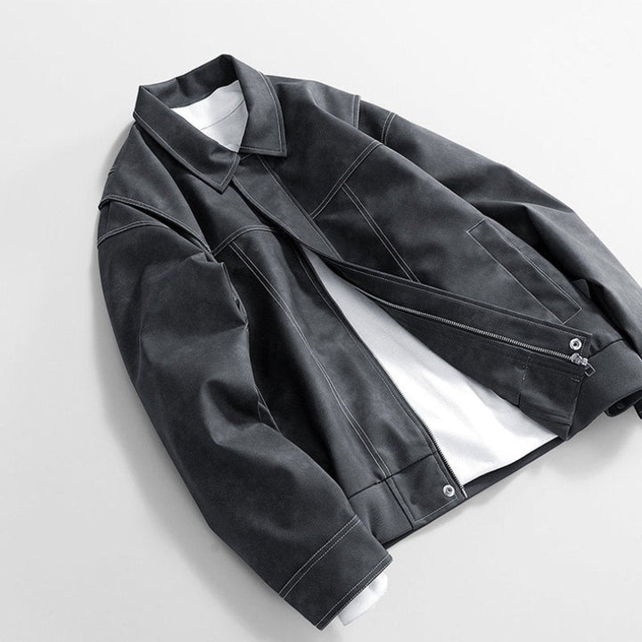 Arthur | Men's Vintage Zip-Up Faux Leather Bomber Jacket